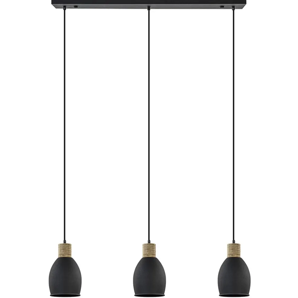 Online Straluma Industrieel landelijke hanglamp 3-lichts zwart met hout