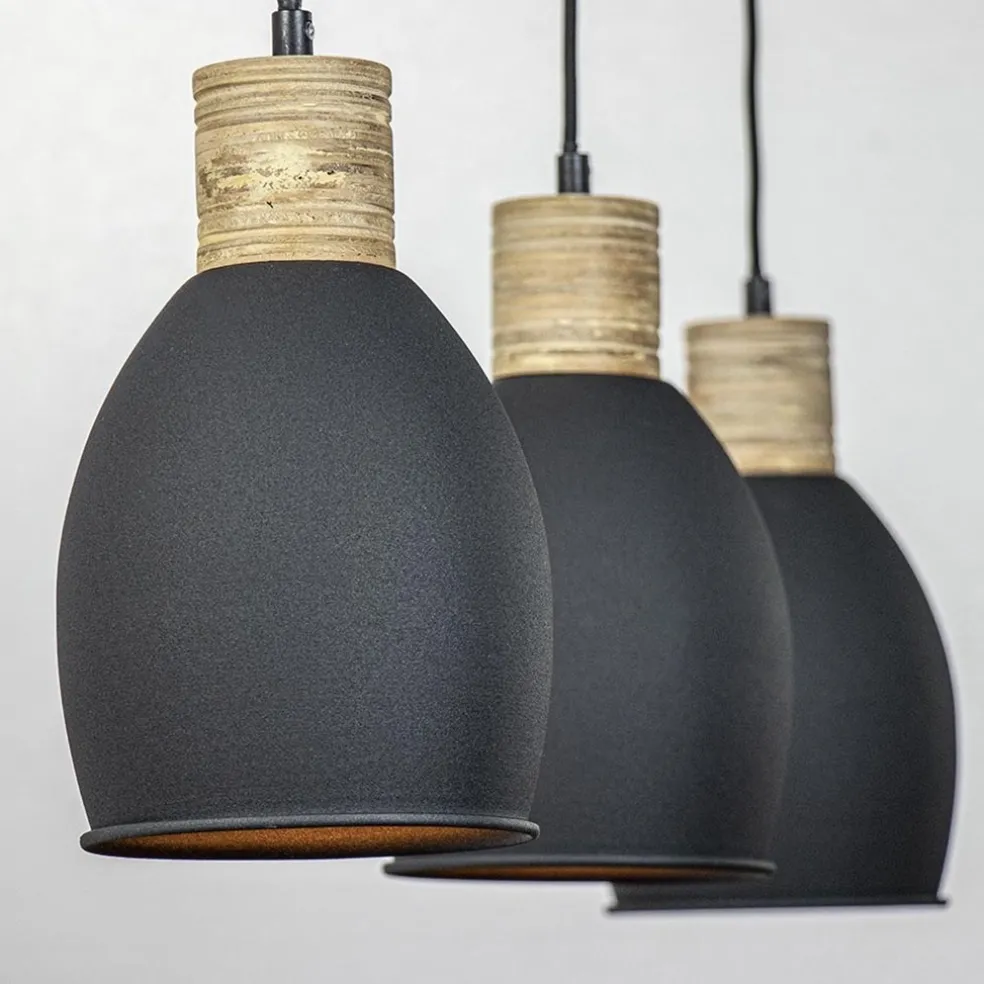 Online Straluma Industrieel landelijke hanglamp 3-lichts zwart met hout