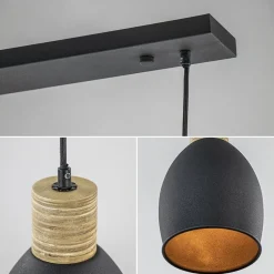 Online Straluma Industrieel landelijke hanglamp 3-lichts zwart met hout