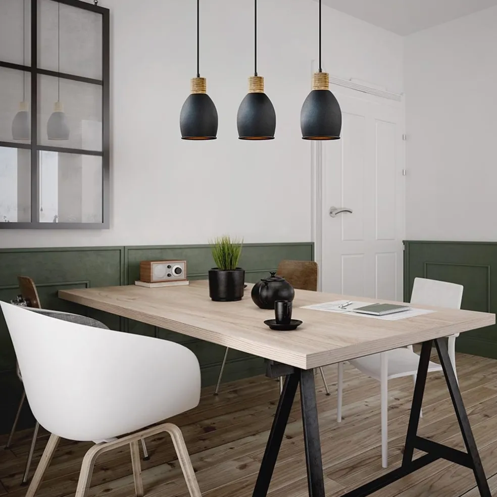Online Straluma Industrieel landelijke hanglamp 3-lichts zwart met hout
