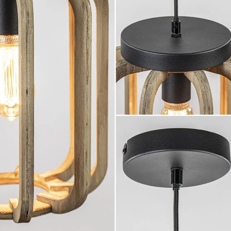 Clearance Straluma Industrieel landelijke hanglamp mat zwart met ruw hout