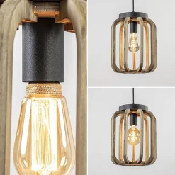 Clearance Straluma Industrieel landelijke hanglamp mat zwart met ruw hout