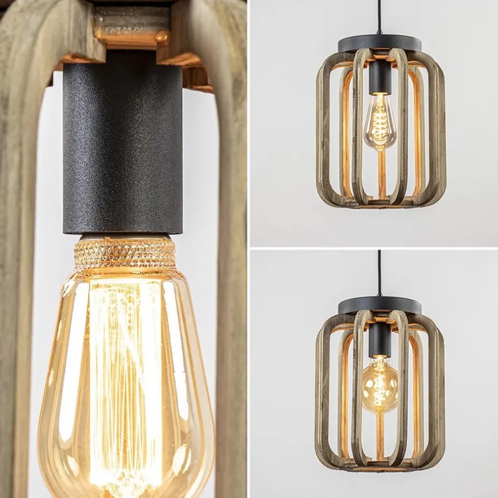Clearance Straluma Industrieel landelijke hanglamp mat zwart met ruw hout
