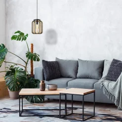 Clearance Straluma Industrieel landelijke hanglamp mat zwart met ruw hout