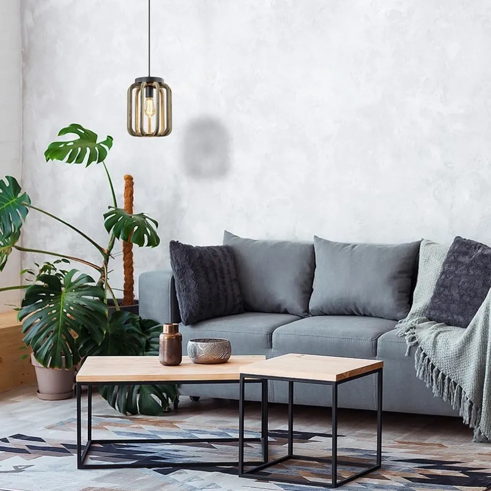 Clearance Straluma Industrieel landelijke hanglamp mat zwart met ruw hout