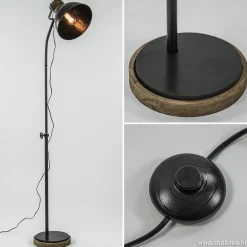 Shop Straluma Industrieel landelijke vloerlamp Jody zink met hout