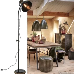 Shop Straluma Industrieel landelijke vloerlamp Jody zink met hout