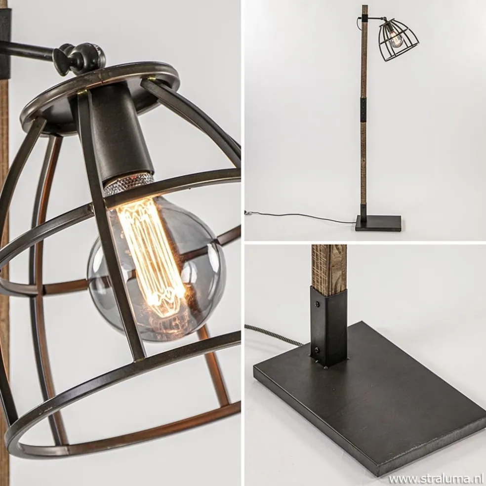 Best Sale Straluma Industrieel landelijke vloerlamp Matrix hout met metalen korf