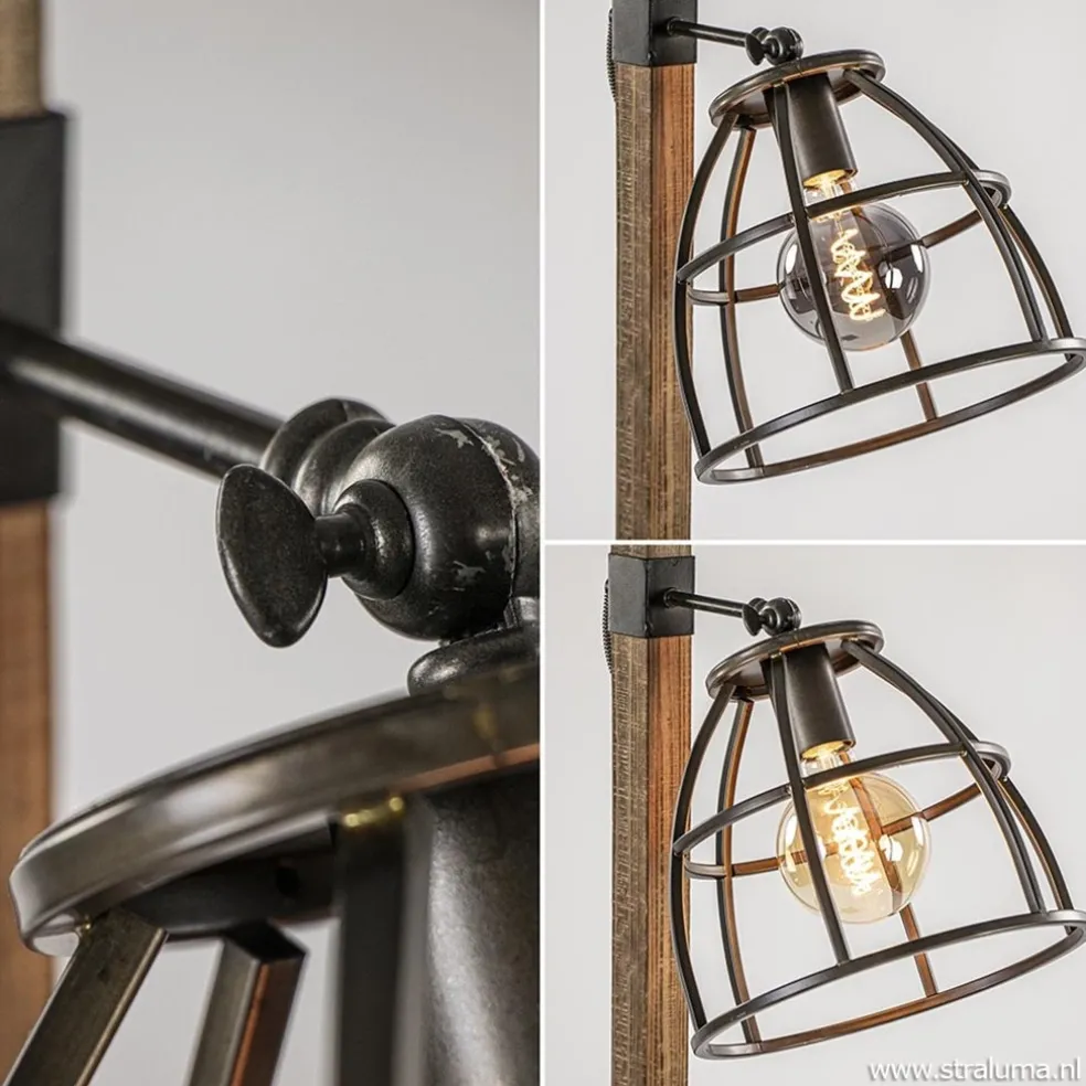 Best Sale Straluma Industrieel landelijke vloerlamp Matrix hout met metalen korf