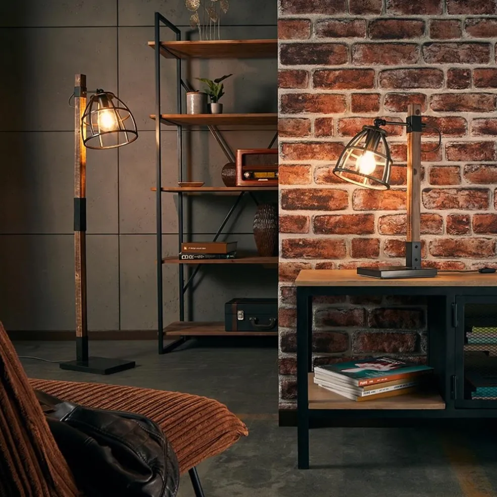 Best Sale Straluma Industrieel landelijke vloerlamp Matrix hout met metalen korf