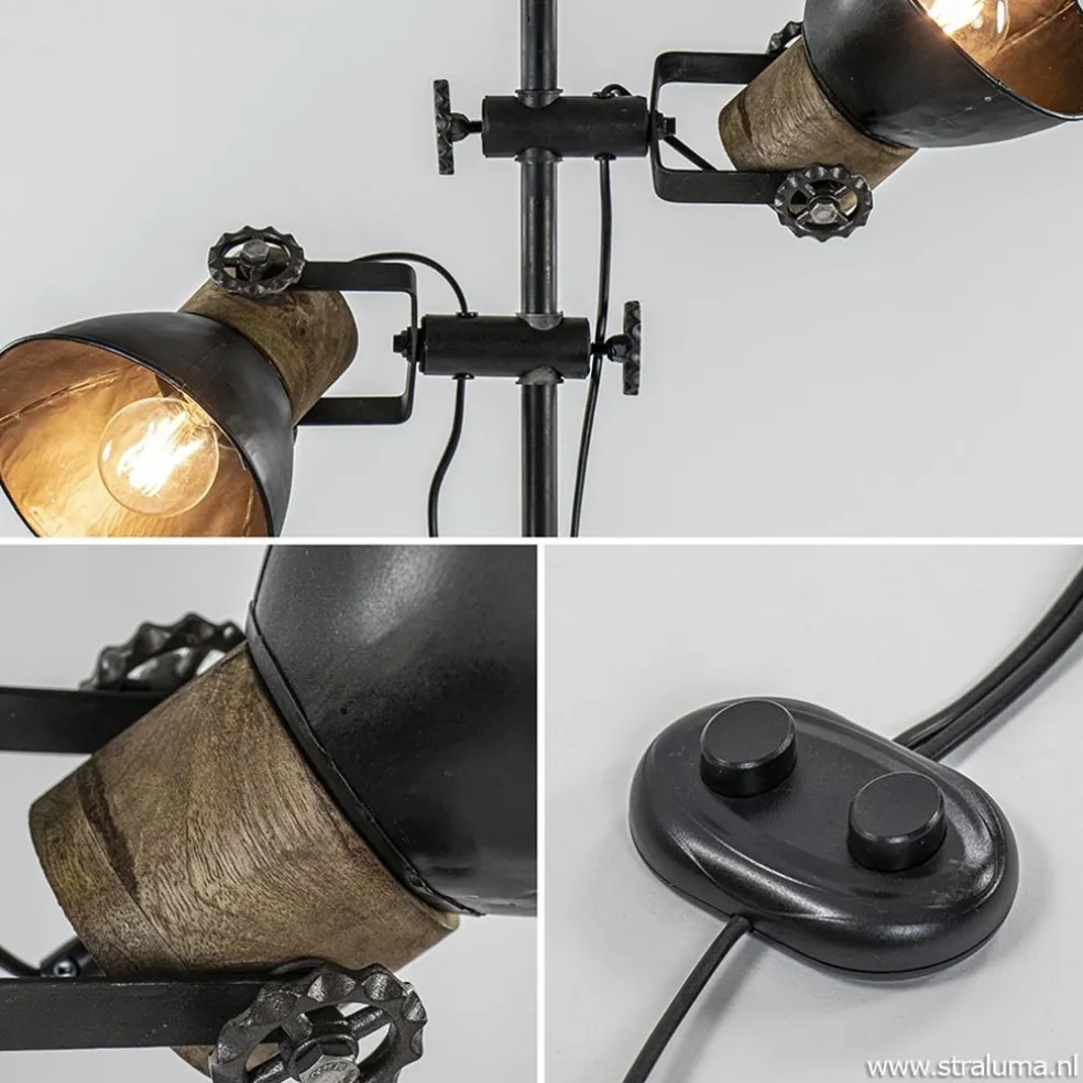 Fashion Straluma Industriële vloerlamp Jody metaal met hout