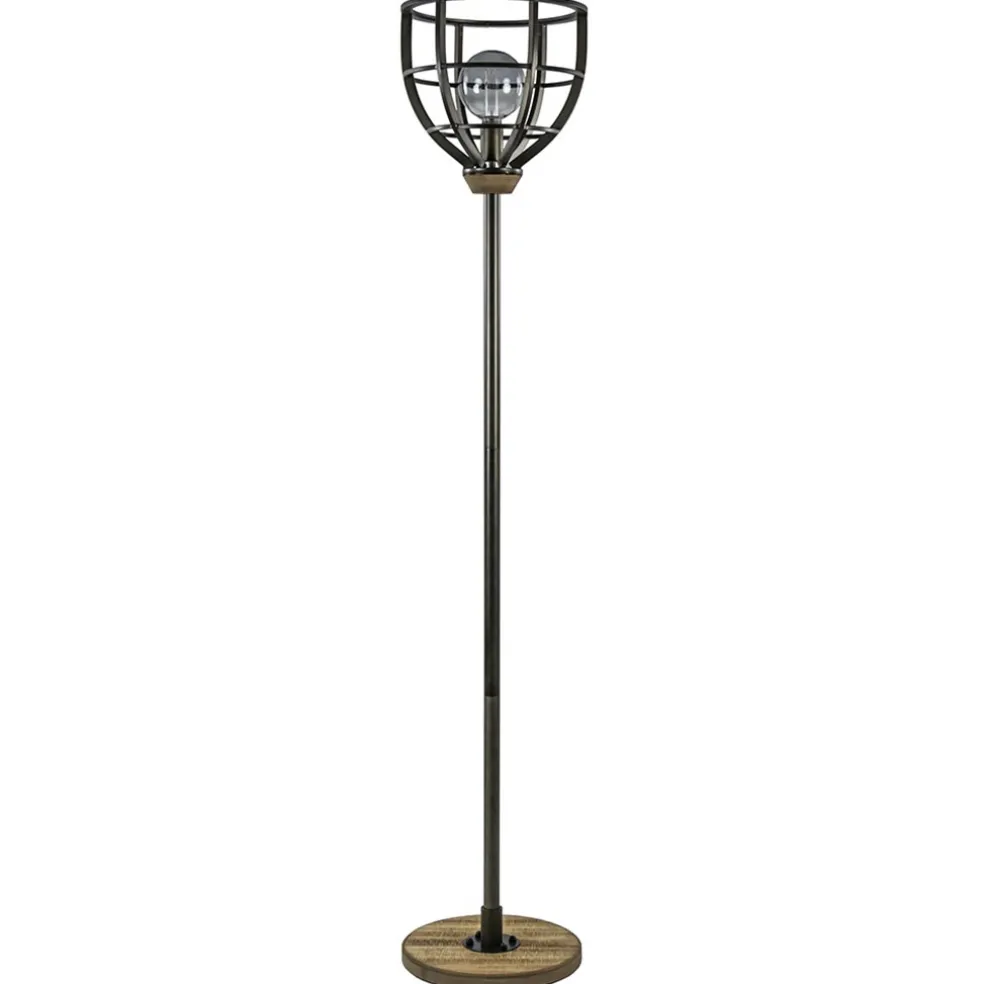 Sale Straluma Industriële vloerlamp zwart staal met houten details