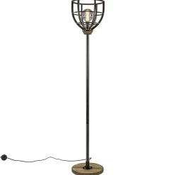 Sale Straluma Industriële vloerlamp zwart staal met houten details