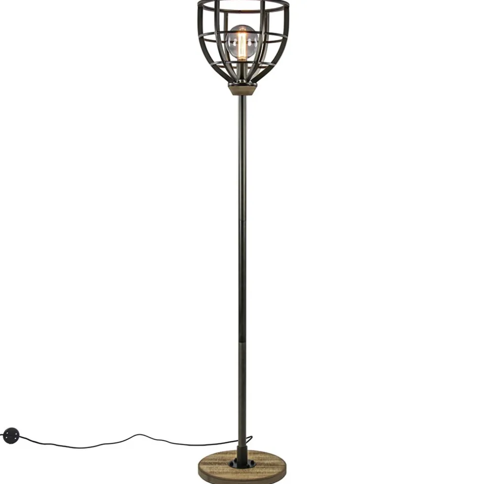 Sale Straluma Industriële vloerlamp zwart staal met houten details