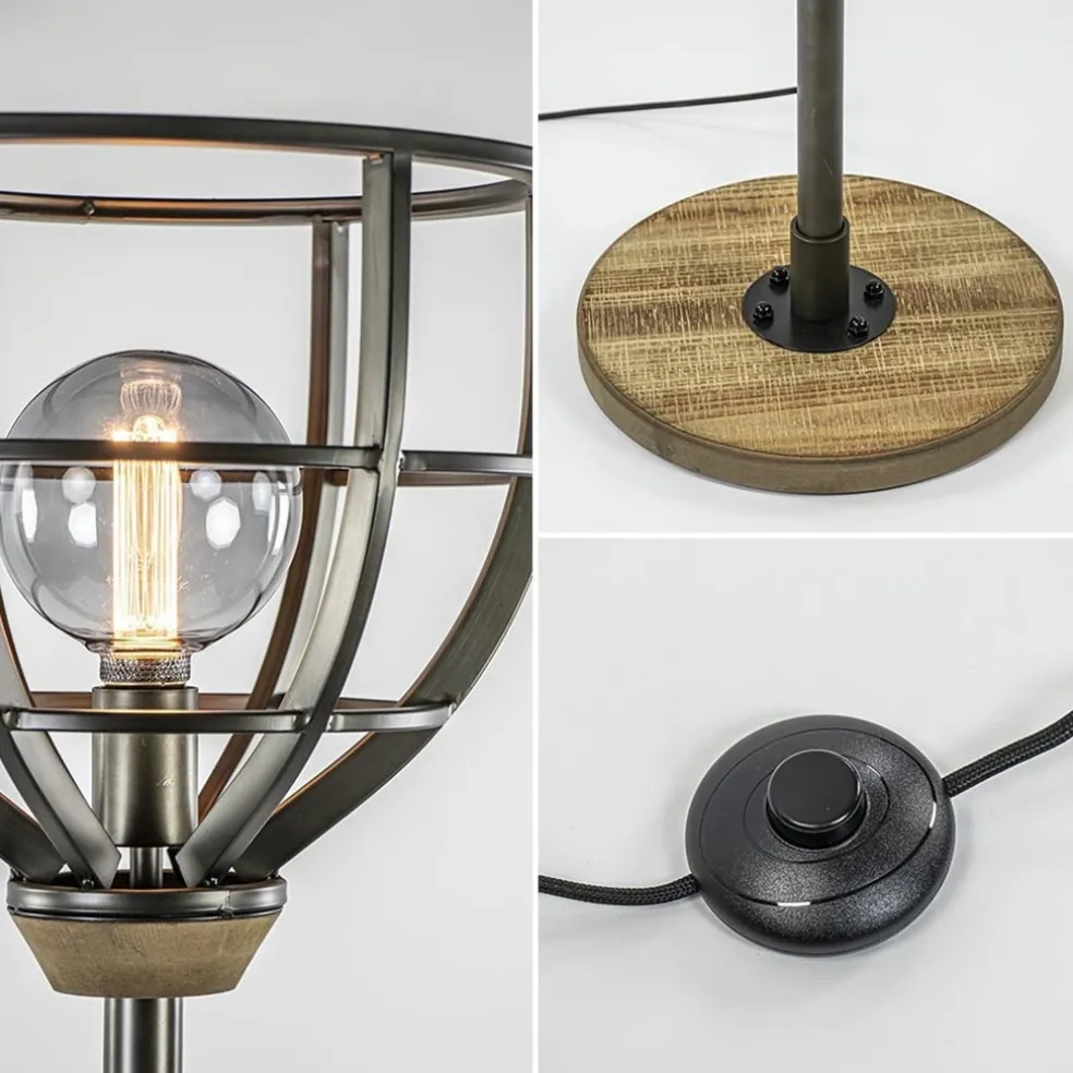 Sale Straluma Industriële vloerlamp zwart staal met houten details