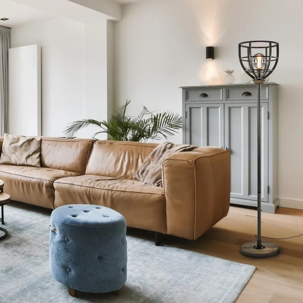 Sale Straluma Industriële vloerlamp zwart staal met houten details
