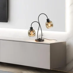 Outlet Straluma Klassieke 2-lichts tafellamp zwart met smoke glas