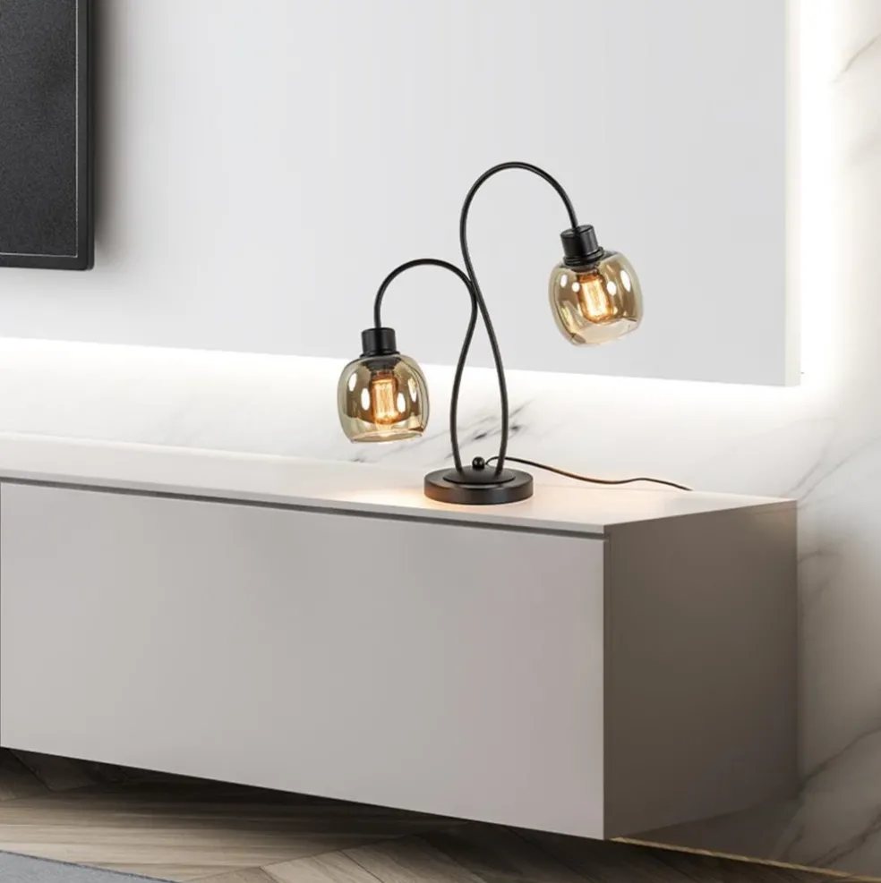 Outlet Straluma Klassieke 2-lichts tafellamp zwart met smoke glas