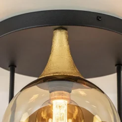 Outlet Straluma Klassieke plafondlamp zwart/goud met amber glas