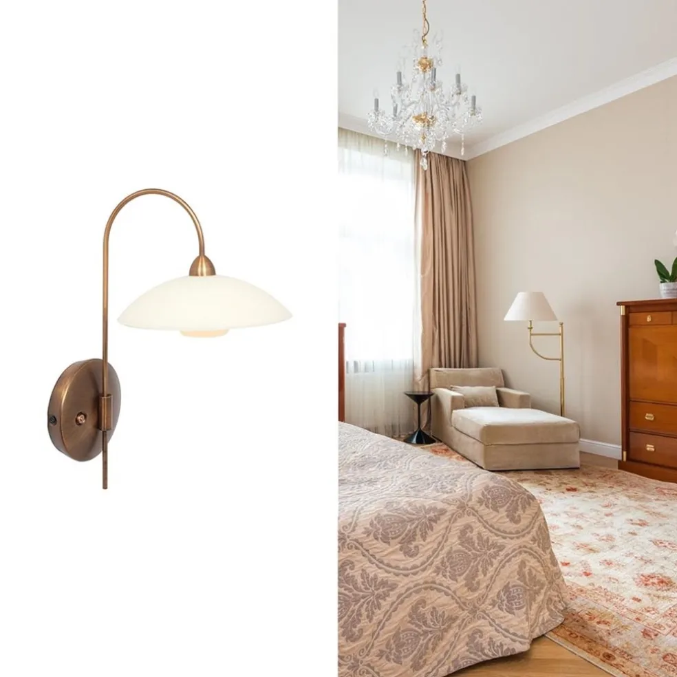 Outlet Straluma Klassieke wandlamp brons met creme glas incl LED