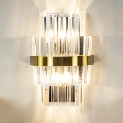 Hot Straluma Klassieke wandlamp brushed brass met helder kristal