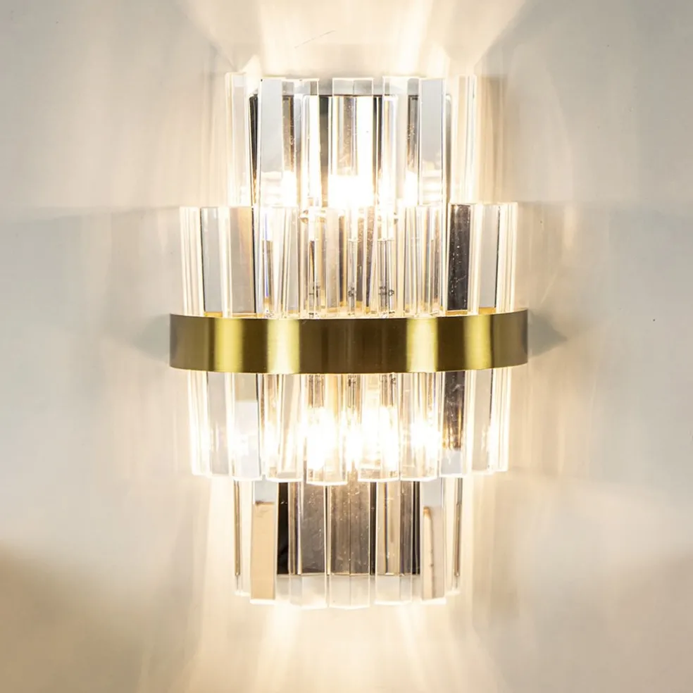 Hot Straluma Klassieke wandlamp brushed brass met helder kristal