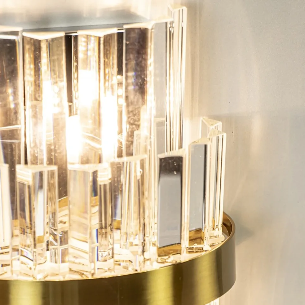 Hot Straluma Klassieke wandlamp brushed brass met helder kristal