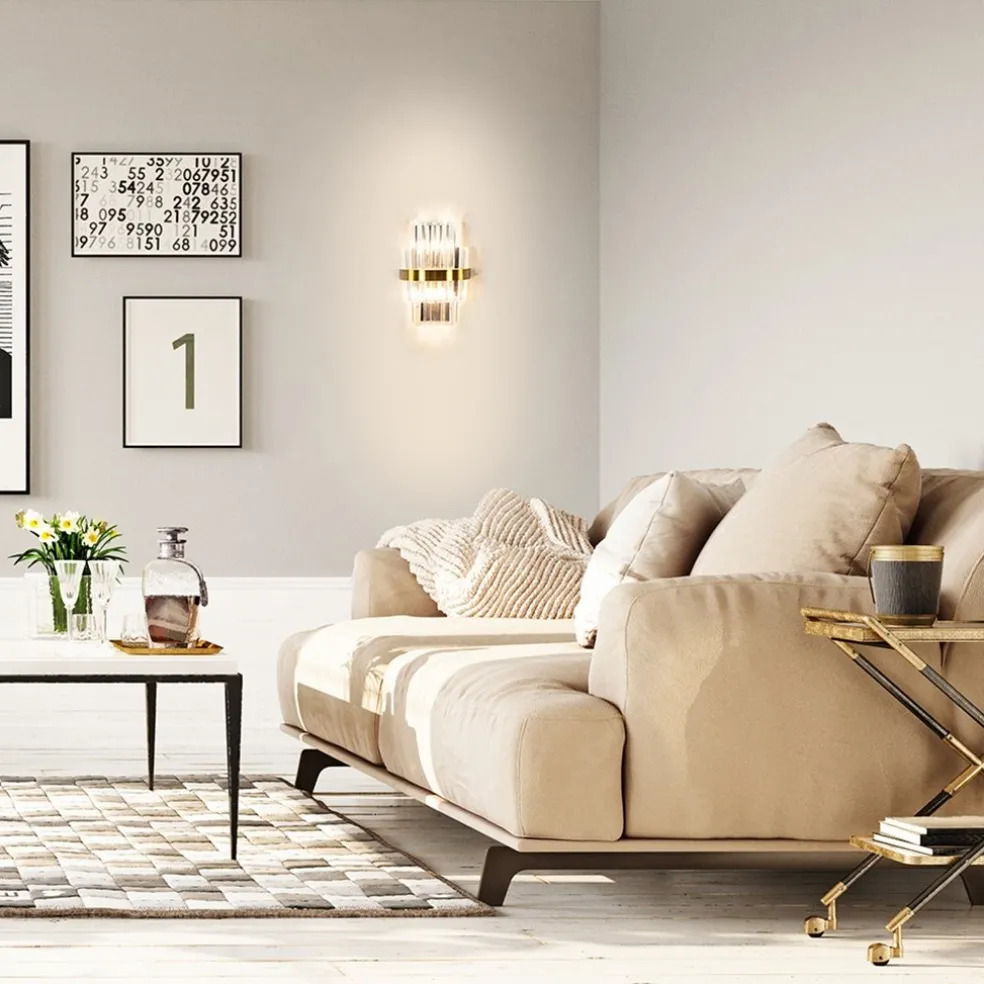 Hot Straluma Klassieke wandlamp brushed brass met helder kristal