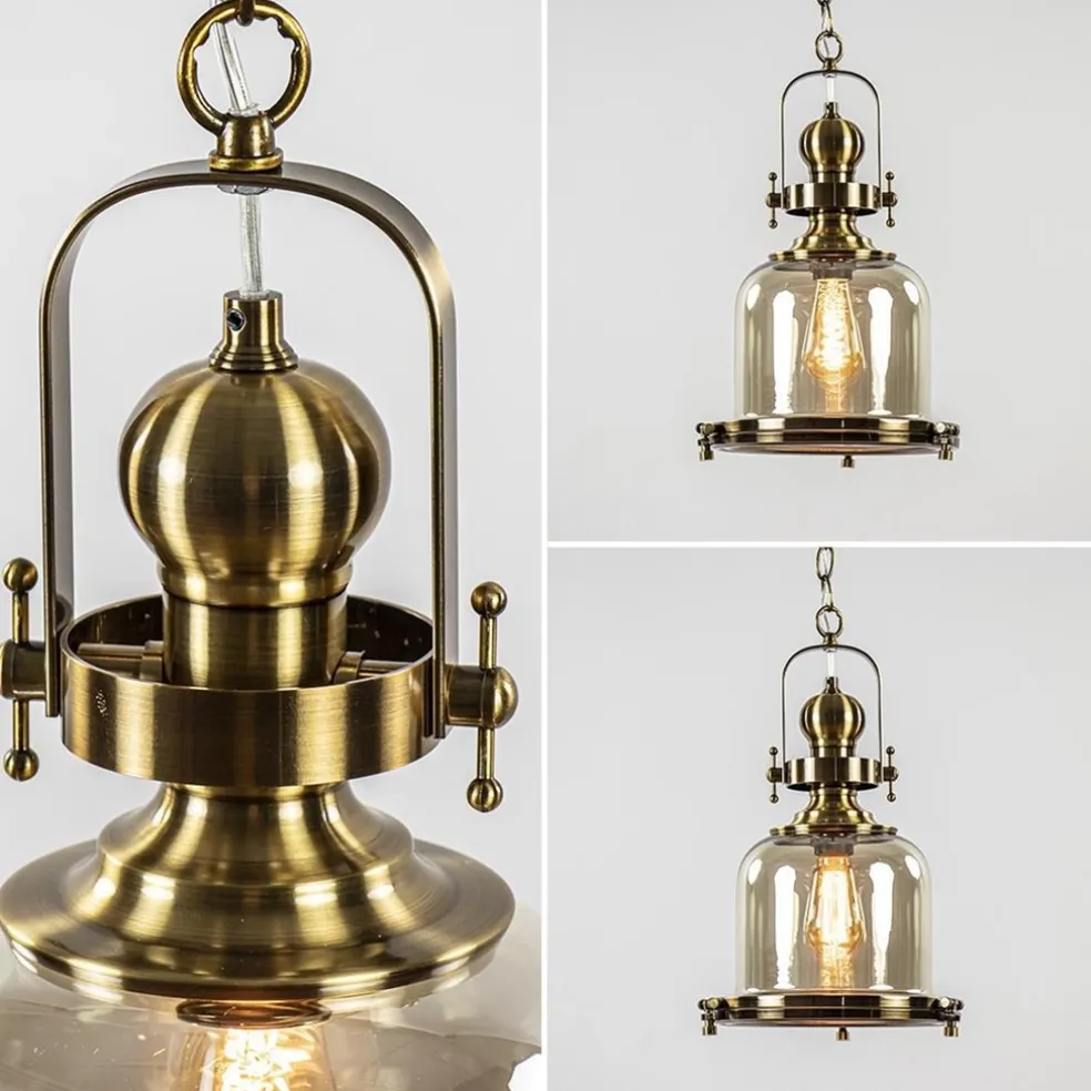 Discount Straluma Kleine hanglamp brons met amber glas