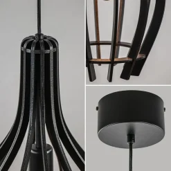 Online Straluma Kleine hanglamp kegel houten lamellen zwart