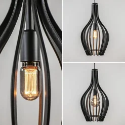 Online Straluma Kleine hanglamp kegel houten lamellen zwart