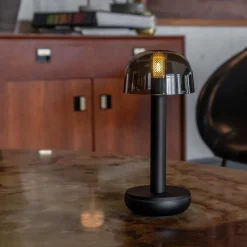 Store Straluma Kleine LED tafellamp oplaadbaar mat zwart met smoke glas