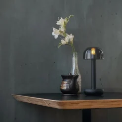 Store Straluma Kleine LED tafellamp oplaadbaar mat zwart met smoke glas