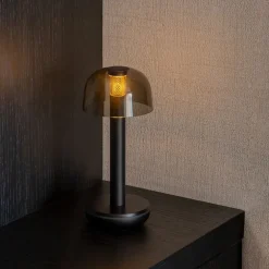 Store Straluma Kleine LED tafellamp oplaadbaar mat zwart met smoke glas