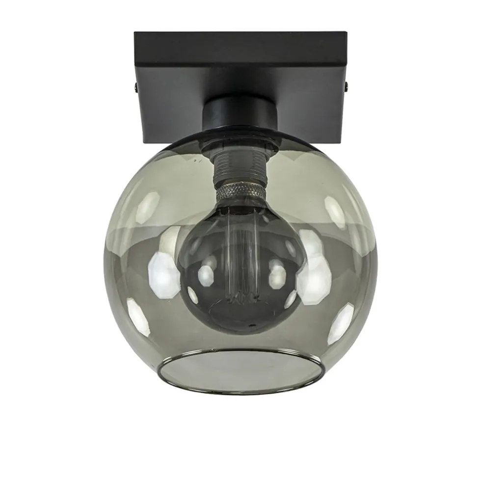 Clearance Straluma Kleine plafondlamp zwart met smoke glas 20 cm