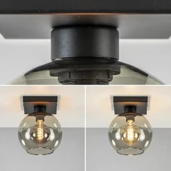 Clearance Straluma Kleine plafondlamp zwart met smoke glas 20 cm