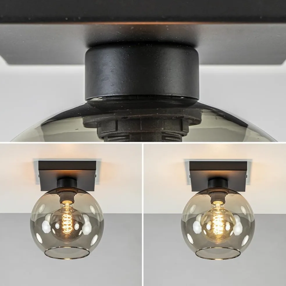 Clearance Straluma Kleine plafondlamp zwart met smoke glas 20 cm