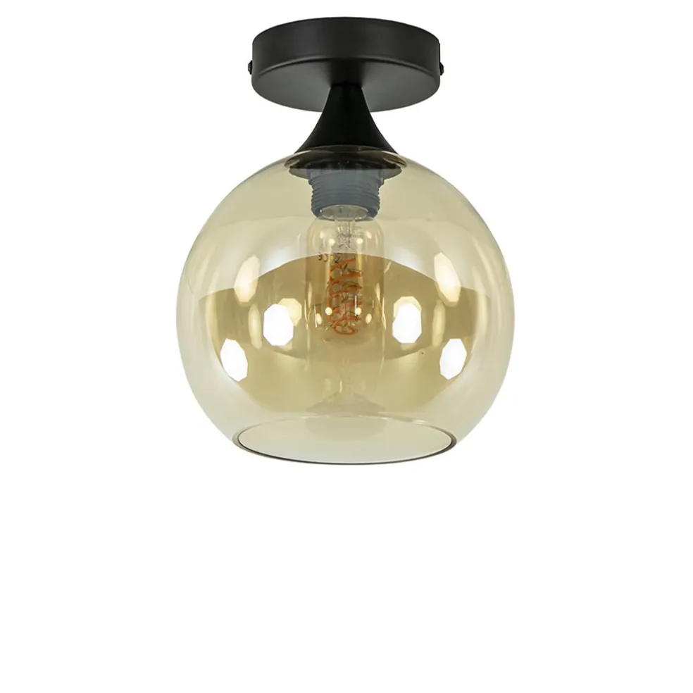 Flash Sale Straluma Kleine plafondlamp zwart met amber glazen bol