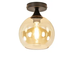 Flash Sale Straluma Kleine plafondlamp zwart met amber glazen bol