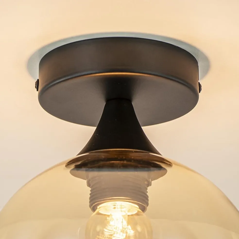 Flash Sale Straluma Kleine plafondlamp zwart met amber glazen bol