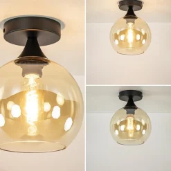 Flash Sale Straluma Kleine plafondlamp zwart met amber glazen bol
