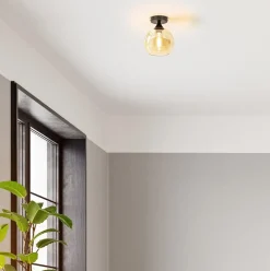 Flash Sale Straluma Kleine plafondlamp zwart met amber glazen bol
