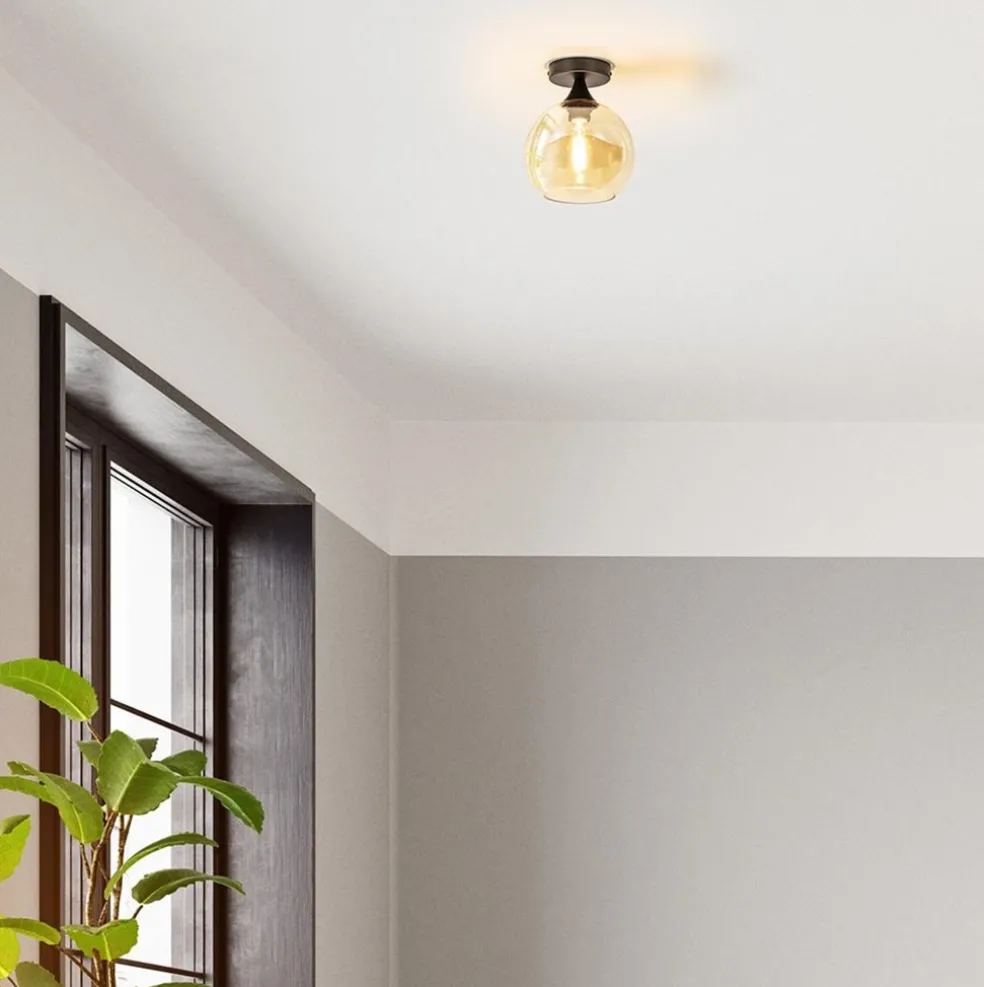 Flash Sale Straluma Kleine plafondlamp zwart met amber glazen bol