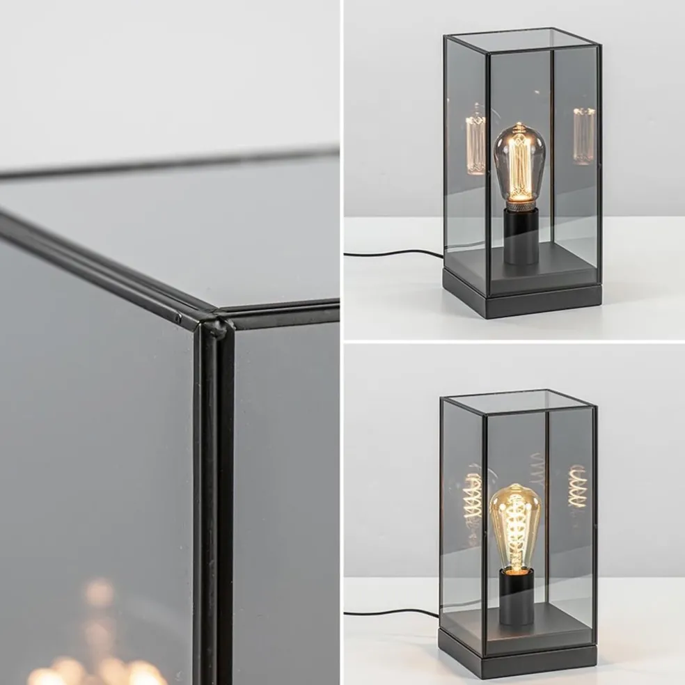 Online Straluma Kleine tafellamp Askjer zwart met smoke glas