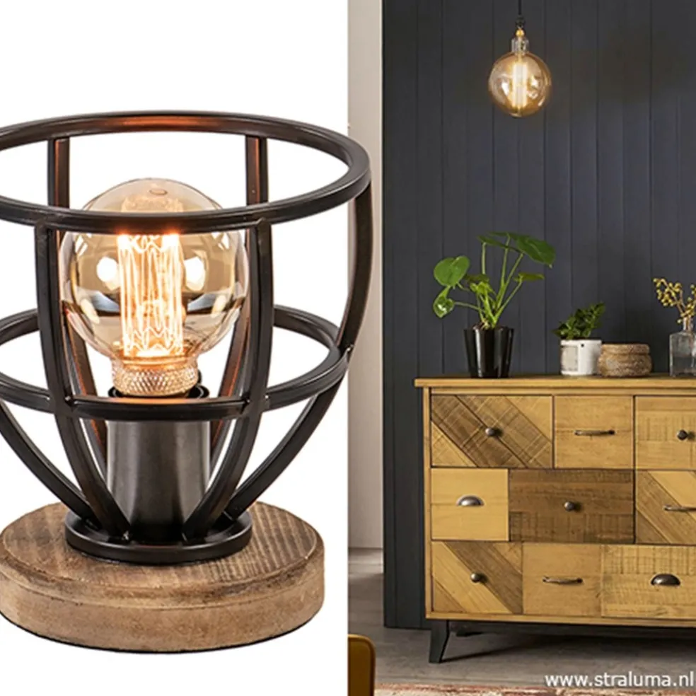 Hot Straluma Kleine tafellamp Matrix zwart met hout