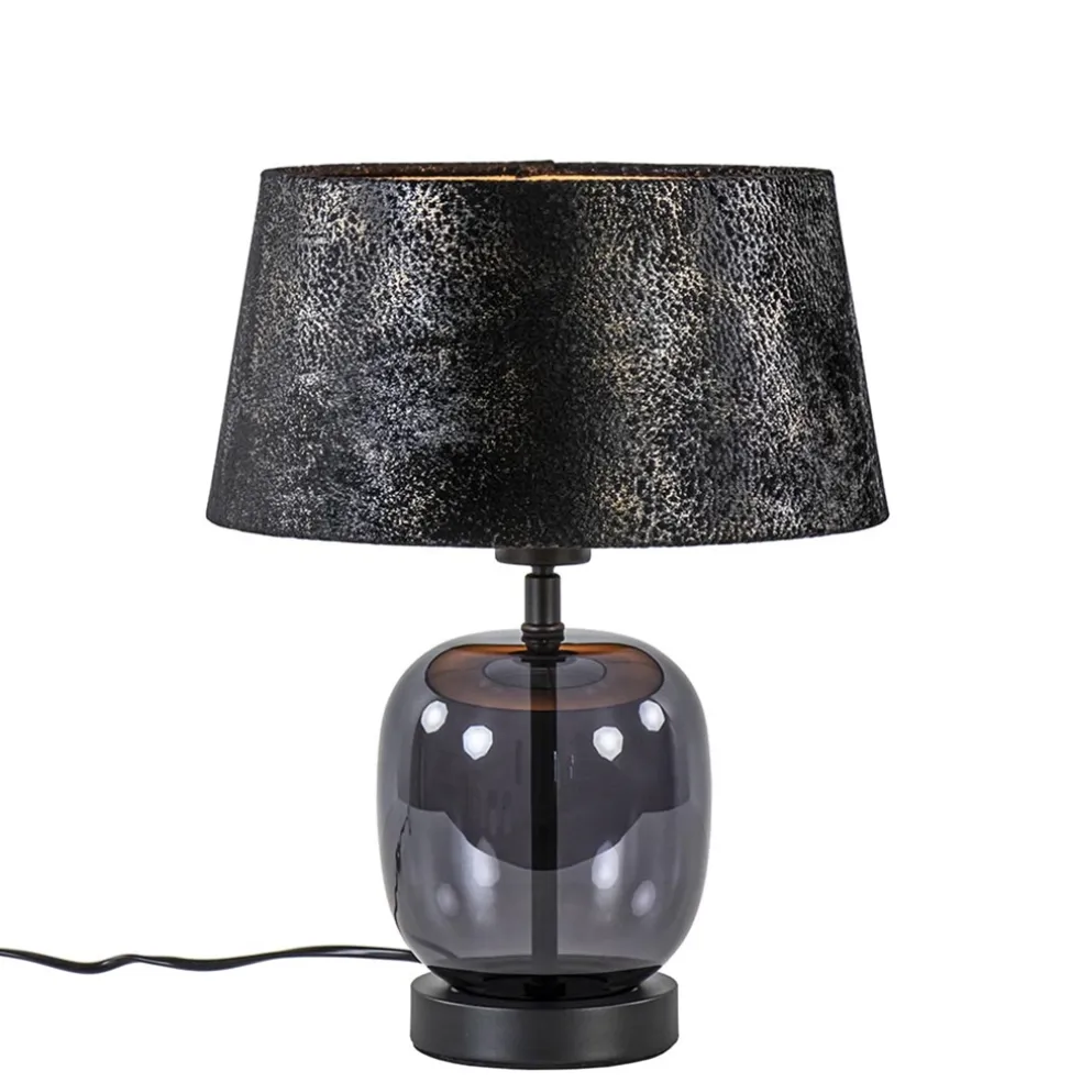 Cheap Straluma Kleine tafellamp zwart glas met stoffen kap