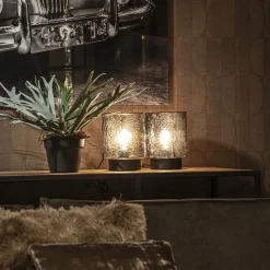 New Straluma Kleine tafellamp zwart met smoke glazen kap