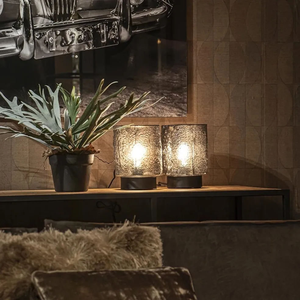 New Straluma Kleine tafellamp zwart met smoke glazen kap