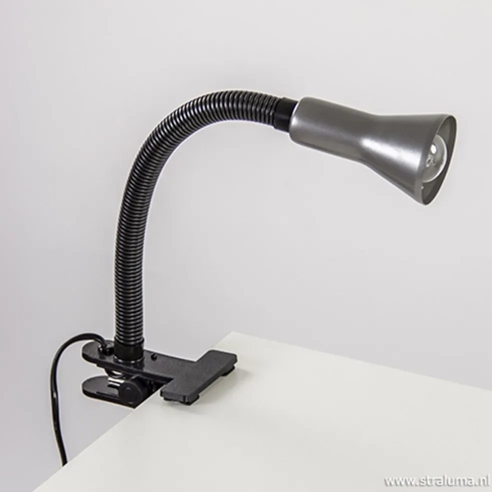 Discount Straluma Klemplamp bureau/tafel zwart zilvergrijs