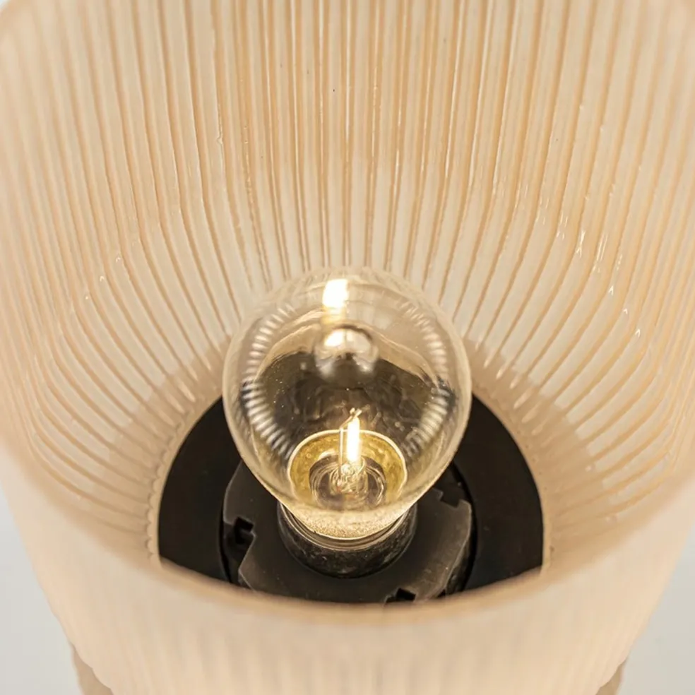 Online Straluma L&L grote ribglas tafellamp peach op batterijen Phoebe